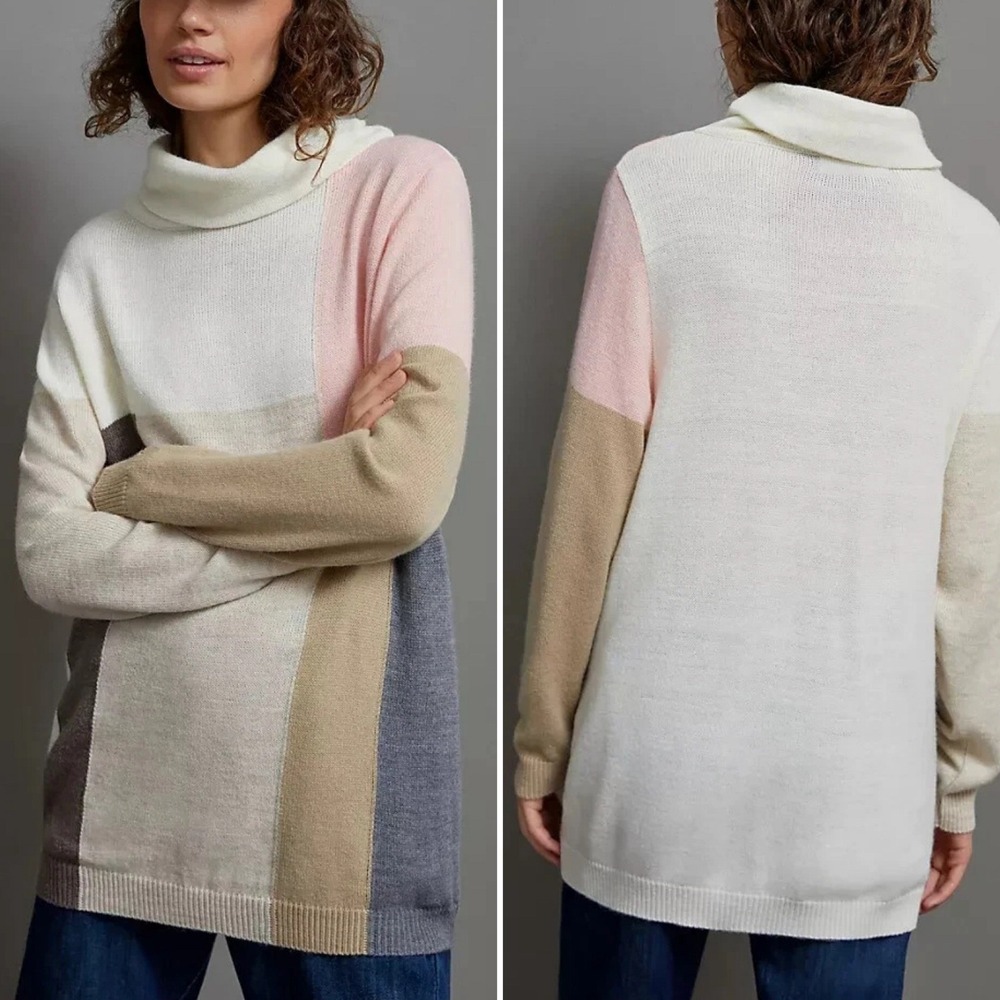 Anthropologie AldoMartins Viviana Color Block Turtleneck Tunic Sweater Large